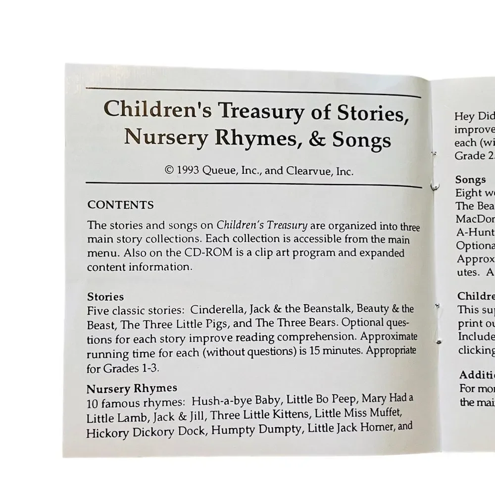 10/25🦋 Queue Children's Treasury of Stories, Nursery Rhymes & Songs CD-ROM (Mac)